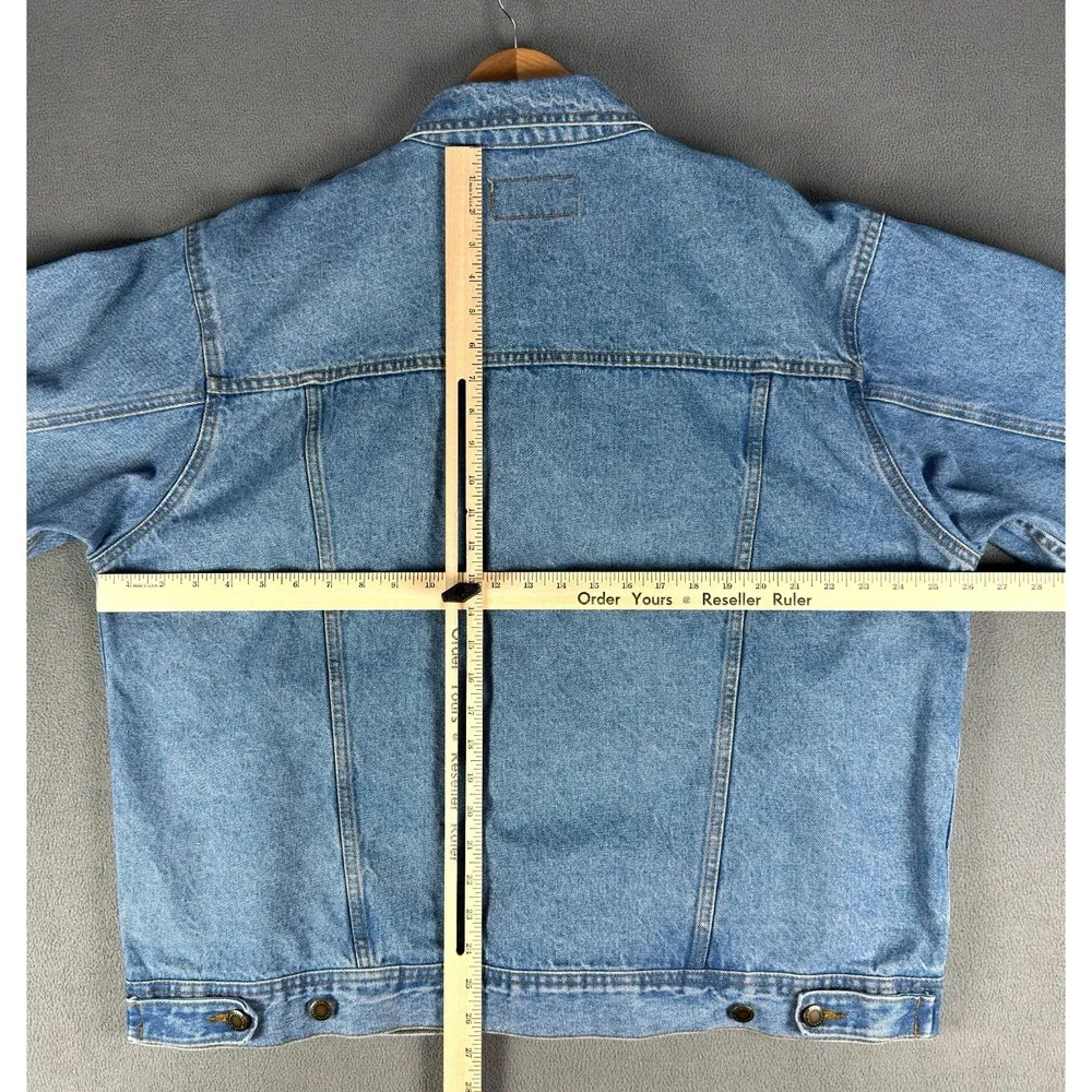 Wrangler Jacket Mens XL Blue Rugged Wear Trucker Distressed Denim Vintage Indigo